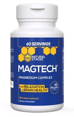 Natural Stacks - MagTech Magnesium Complex 180 Caps Magtein, Brain, Relaxation 