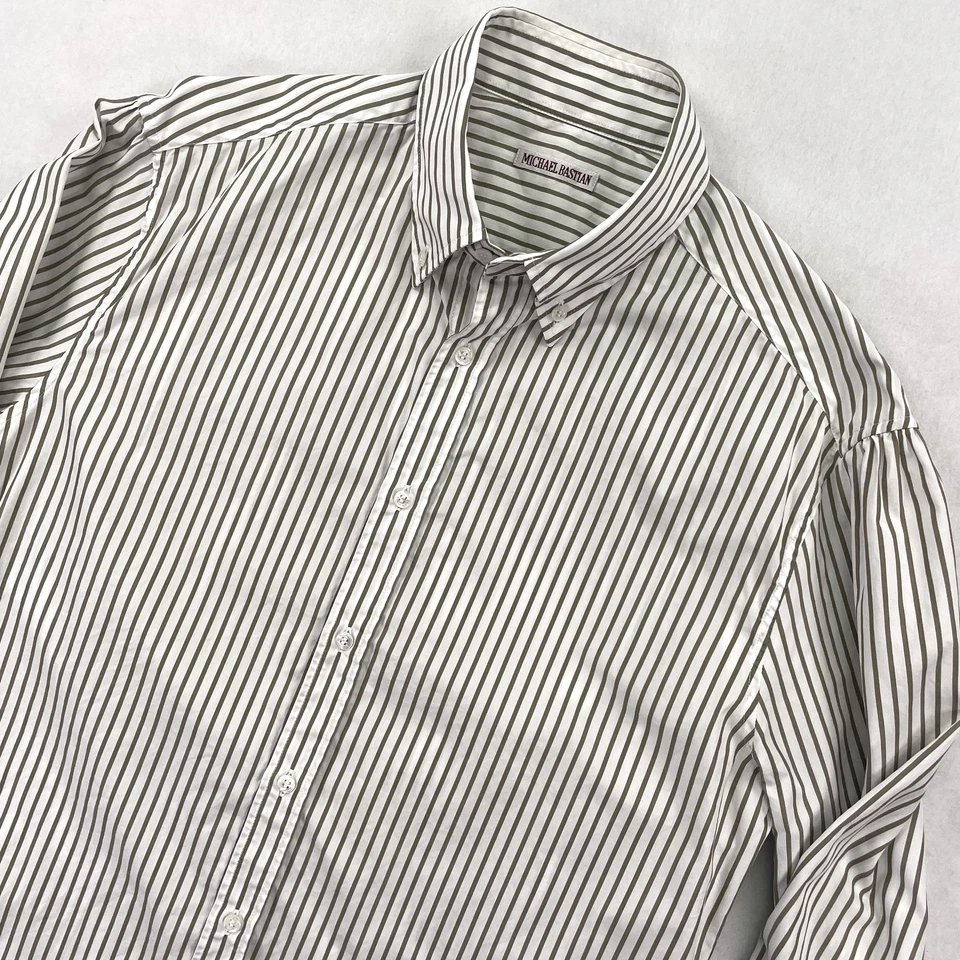 Camisa Michael Bastian Para Hombre 15.5 39 Blanco Verde Rayas Abotonada Italia Lujo Foto 3 de 4