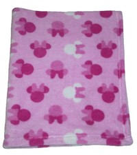 Disney Baby Pink White Minnie Mouse Bows Silhouette Logo Blanket 32x35"