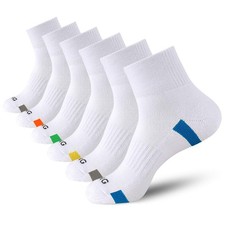 BERING Men's Athletic Cushioned Quarter Socks 6 Pairs 9-12 White