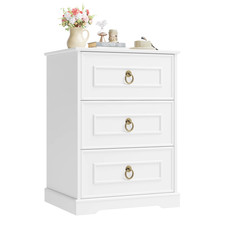 Image of Bedside Table 3 Drawer Nightstand Chest of Drawers Side End Table White Vintage