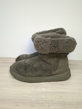 UGG Suede Shearling Mid-Calf Boots Grey Bow Fur Accents Women Sz 8