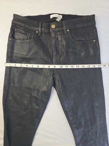 LOFT Jeans Black Shiny Shimmer Denim Mid Rise Skinny Bikercore 28/6P - Picture 17 of 22