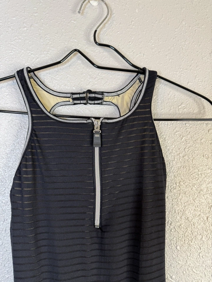 Vtg Jag One Piece Swimsuit Small Black White Zipper High Cut 80s 90s Made USA - Image 3 of 4