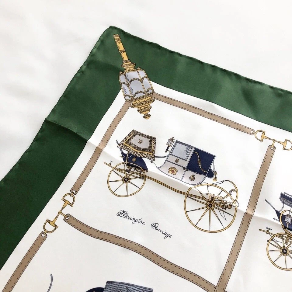 RARO CELINE Bufanda de Seda Verde De Colección Para Mujer Auténtica Excelente de Japón Foto 3 de 4