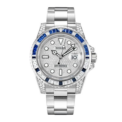 Rolex GMT-Master II Watch 40MM Diamond Pave Index Hour Markers Dial White Gold