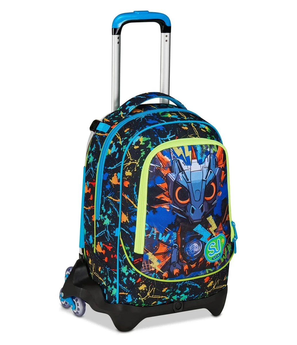 SJ GANG STYLE JAM GANG Trolley Scuola Jack 3 Ruote, Multicolore, 3 in 1, Zaino Triplo Uso con Carrello Sganciabile, 33 L, Zaino Scuola Elementare, Zaino Bambina