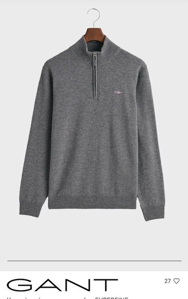 Men Gant Sweater Grey Wool L #7YIZ