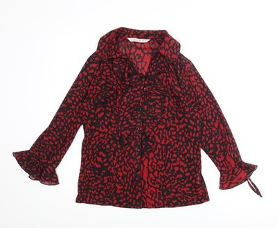 Daxon Damen rot Tiermotiv Polyester Basic Knopfleiste Größe 12 Kragen