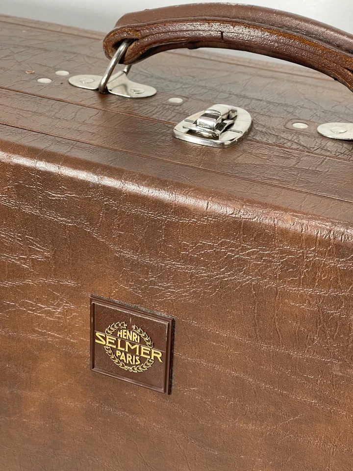 Vtg Henri Selmer Paris Baritone Saxophone Case Box Brown Leather 41.5x14x8.25” - Image 2 of 4