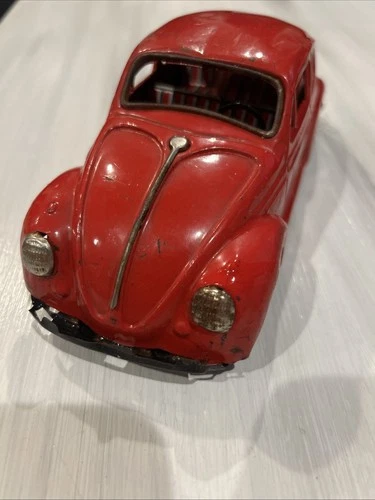 Vintage 1960s Bandai Volkswagen Battery Operated Red Metal Car Made in Japan