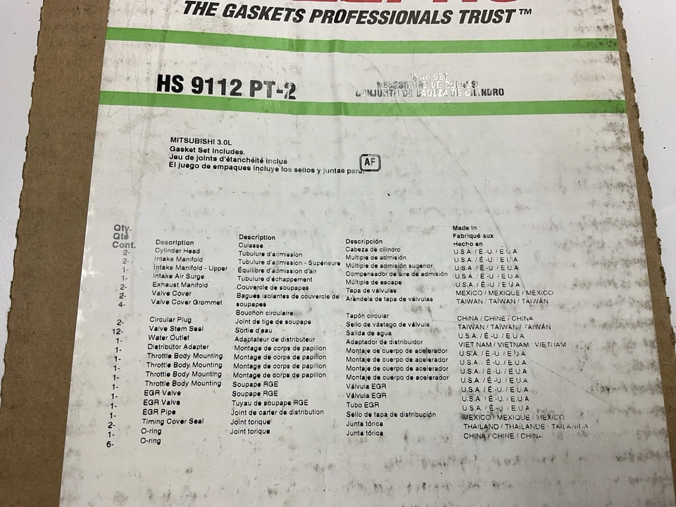 Juego de juntas de culata Fel-pro HS9112PT2 para Dodge Stealth 1991-1996 3,0 L-V6 Foto 4 de 4