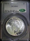 1922 D Peace Silver Dollar CACG MS63 Choice BU White Coin