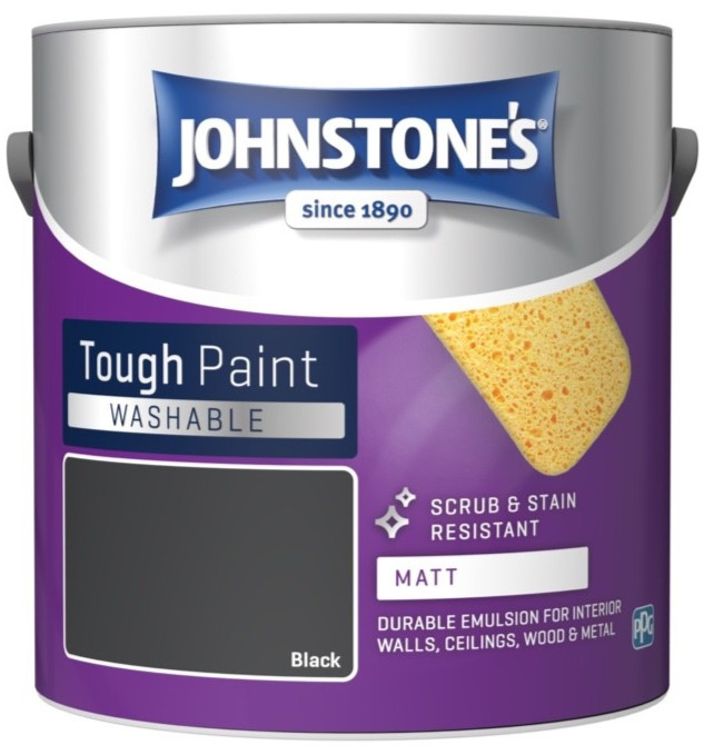 Johnstone's Walls Ceilings Interior Washable Matt Emulsion Paint 2.5L - Black