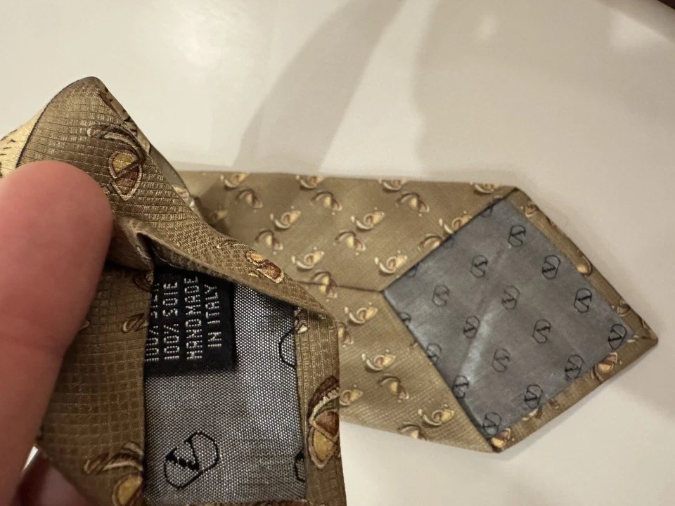 Corbata de cuello de seda para hombre Valentino Cravattes beige tostado elegante estampado Italia Foto 4 de 4