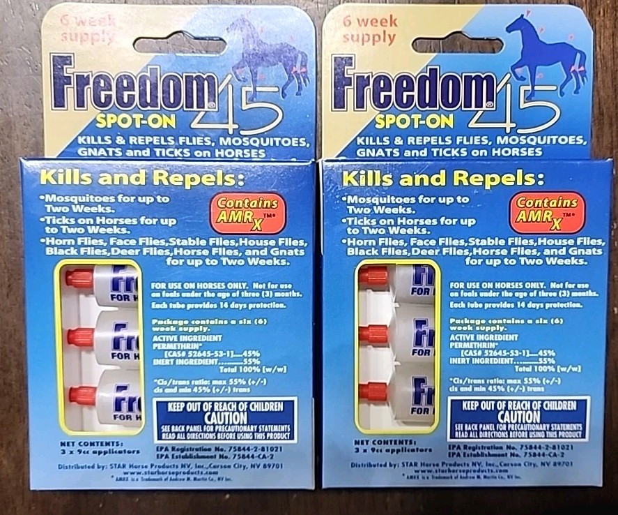 FREEDOM 45 SPOT-ON FOR HORSES Kills Biting Flies, Ticks