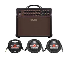 BOSS Acoustic Singer Live 60-Watt Bi-Amp Amplifier with Instrument Cables Bundle