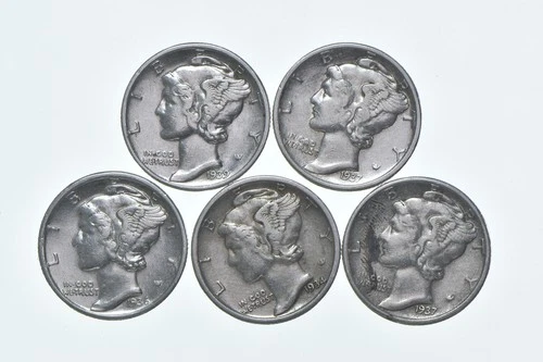 High Grade Lot 1939 1937 1936 1934 1937 Mercury Dime Collection *579