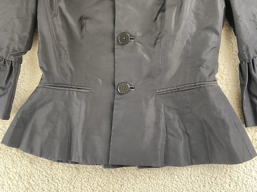 Ralph Lauren Black Label Blazer Jacket Women 2 Silk Button Up Ruffle Peplum - Picture 4 of 10
