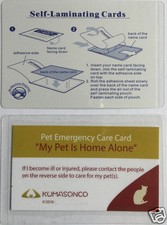 Pet Cat Home Alone Emergency Care ID Wallet Alert Cards w/Laminating Pack of 2