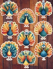 Cute Peacock Vinyl Die Cut Stickers Set Scrapbooking Laptop Waterbottle