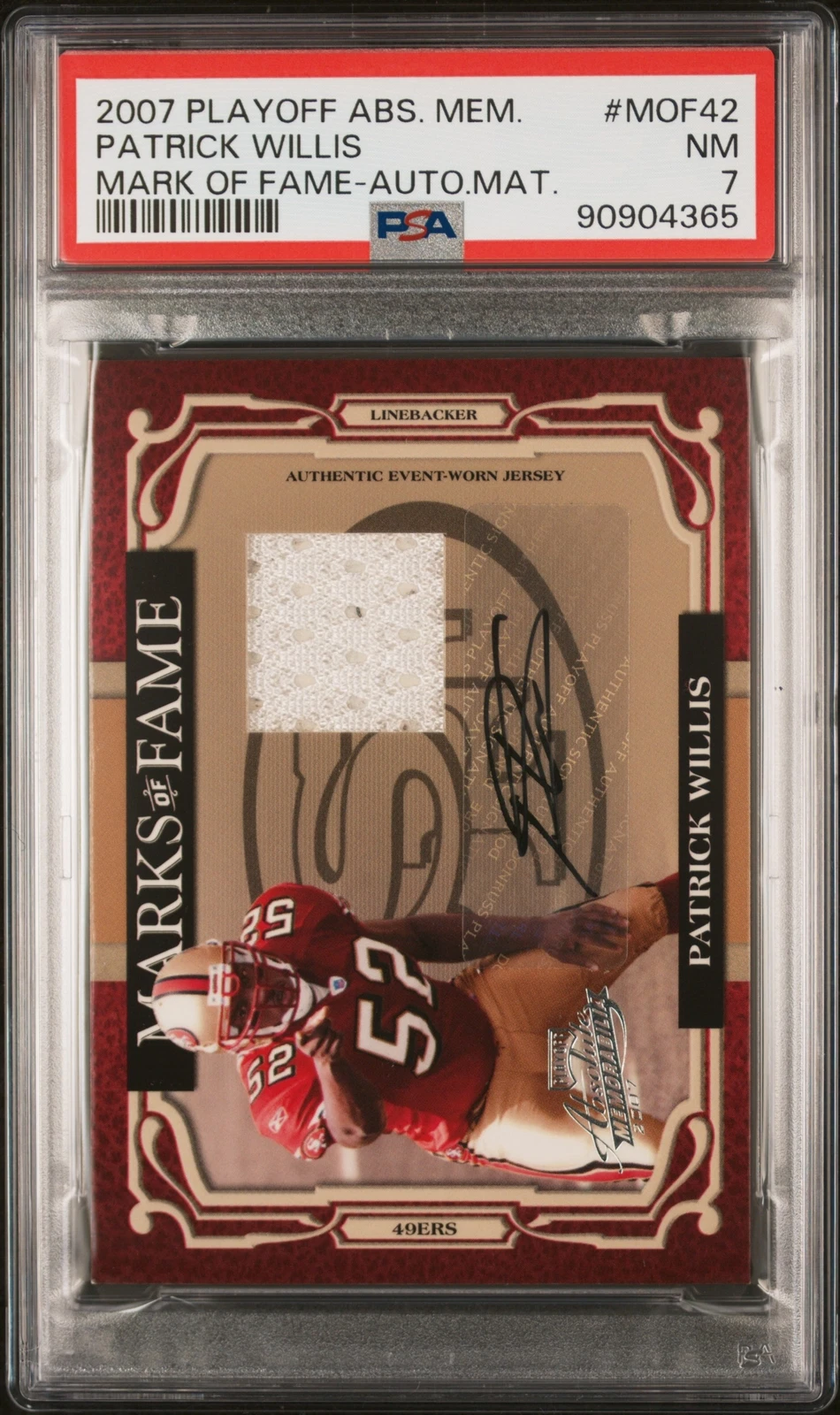 Patrick Willis Playoff Absolute Memorabilia Marks of Fame #MOF42 Autograph Material