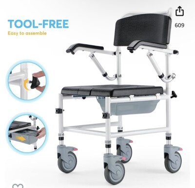 Oasis Shower Wheelchair Commode Rolling Shower and Transport chair 300LBS