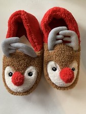 Reindeer Slippers Ladies Sherpa No skid sole M Silver Red Brown NWT