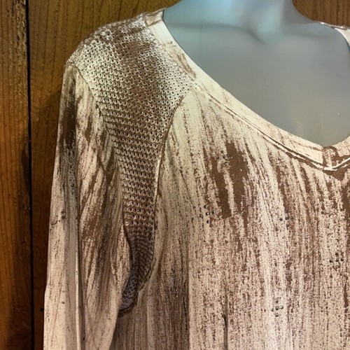 NUEVA CON ETIQUETAS CAMISA VOCAL occidental BLING MARRÓN NATURAL TÚNICA bohemia más 1X-3X piedras - Imagen 4 de 6