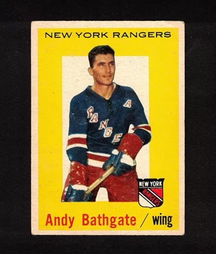 1959-60 ANDY BATHGATE #34 VG Topps Rangers HALL OF FAME Star Hockey Card BV$60.