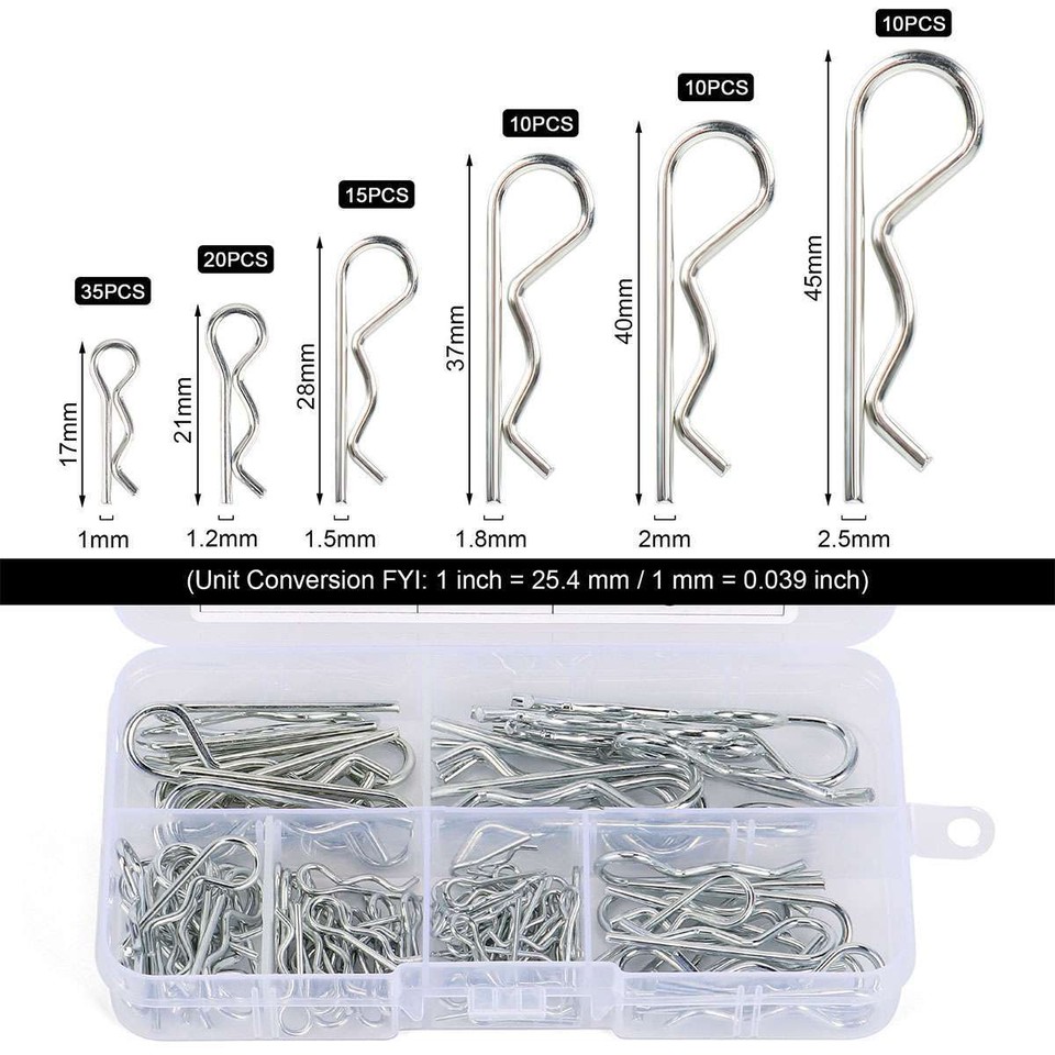 100pcs Cotter Pins R Clips Split Pins Assortment Kit Disc Caliper Pin R ...