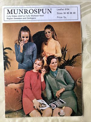 Munrospun ply vintage knitting pattern Raglan sweaters