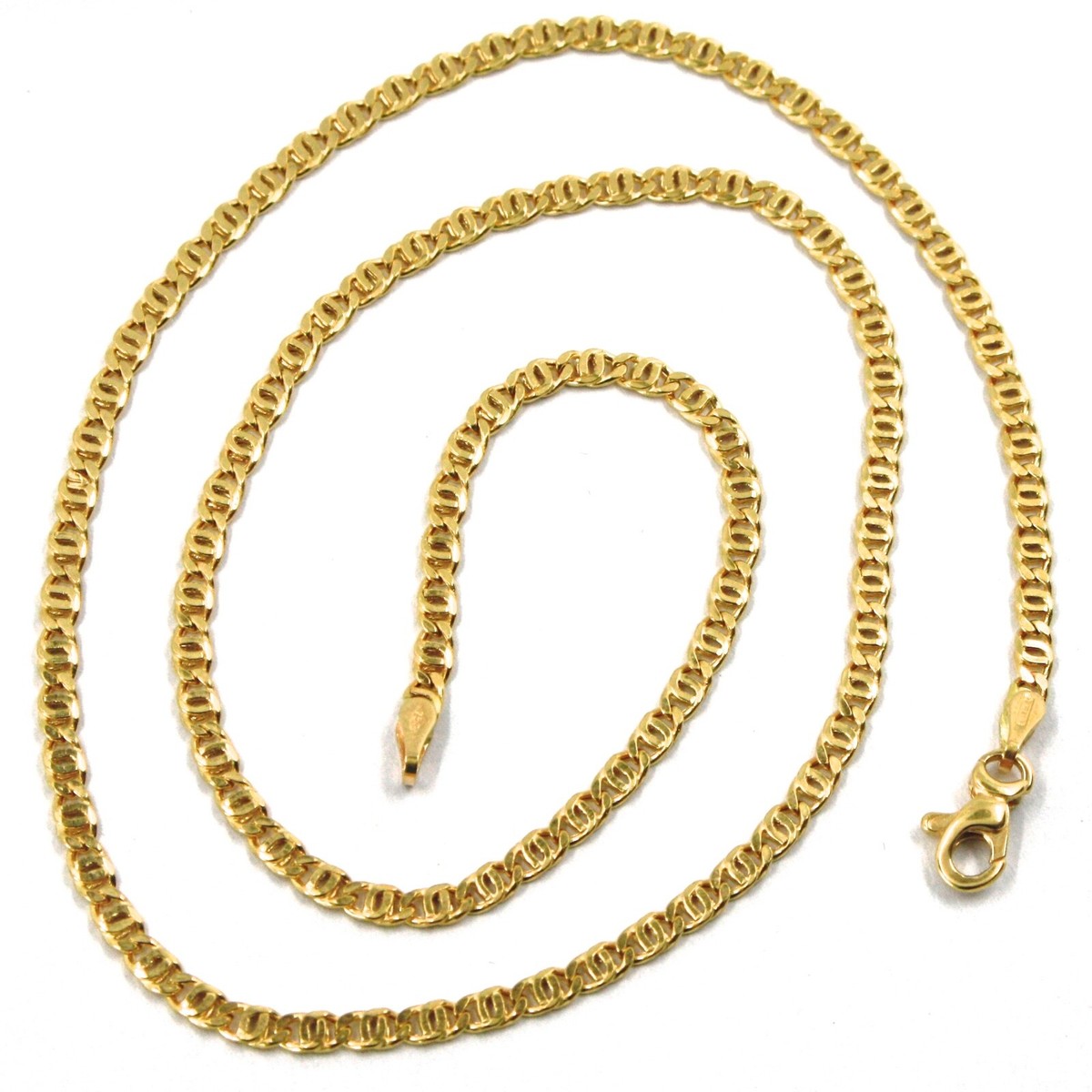 18K YELLOW GOLD CHAIN, 2.5mm, 15.75 INCHES, FLAT TIGER EYE LINKS