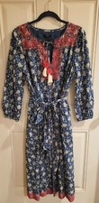 J. Crew Bohemian Dress Blue/Pink Floral Print Tie Belt Tassels Size M