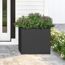 20-inch Cube Metal Steel Garden Deck Planter Box Square Black Yard Flower Pot