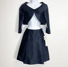 Rickie Freeman Teri Jon Skirt Suit Womens Size 2 Navy Blue Silk Wool Jacket NWT