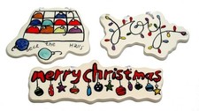 Set of 3 Colorful Merry Christmas Ceramic Ornaments Seasonal Decor