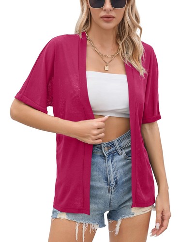 Vorne offen Halbarm Cardigan Strand Cover Up Tops X-Large Rose Rot
