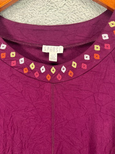 SPENSE Womens Dress Large Boho Red Burgundy Embroidered Floral Long Sleeve - Picture 16 of 16