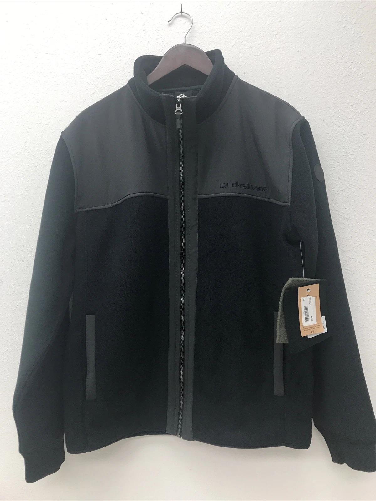 NEW Quiksilver Coat Jacket Black Polar Fleece Shoulder Shield Men's M Surf Snow