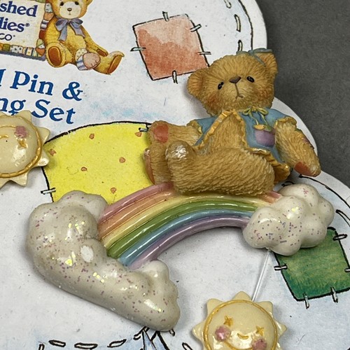 Cherished Teddies Enesco Whimsical Rainbow Sun Bear Lapel Pin Earring Set 310425 - Picture 6 of 15