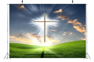 7x5ft Fabric Christian Cross Backdrop Holy Heaven Light Cloudy Sky Outdoor Na...