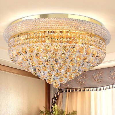 24'' K9 Crystal Chandelier 5-Light Rain Drop Fixture Flush Mounted Ceiling Light