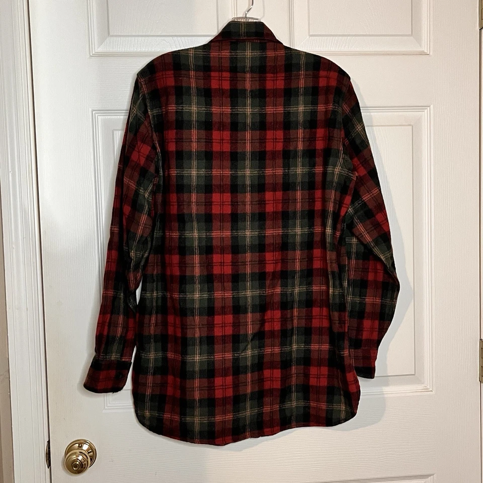 Camisa a Cuadros de Franela Mezcla de Lana Woolrich De Colección Para Hombre Cazadora Med EE. UU. Roja Negra Foto 3 de 4