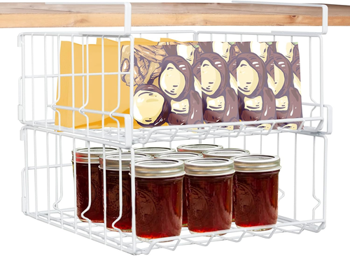 Hanging under Shelf Storage Basket, 2 Pack Foldable under Cabinet Metal Desk Sto - 第 1/12 張圖片