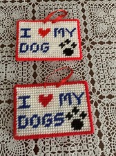Handmade Needlepoint Sign I Love My DOG DOGS Canine Lover Gift Item Brand New