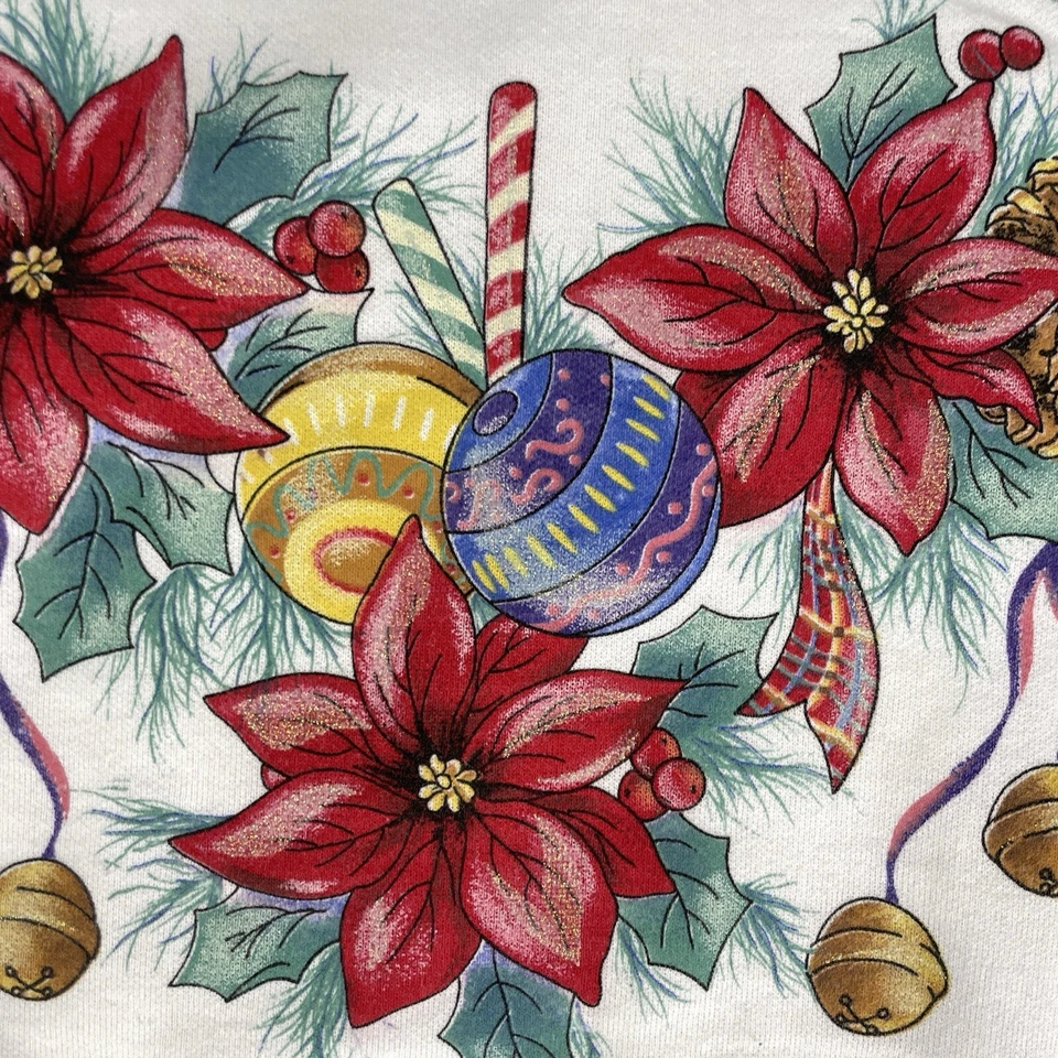 Vintage 90s NutCracker Christmas Women M Crewneck Sweatshirt Poinsettia Ornament - Image 4 of 4