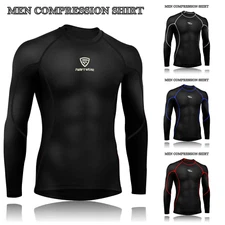 Mens Long Sleeves Compression Gym Training Fitness Base Layer Sports Shirts Warm