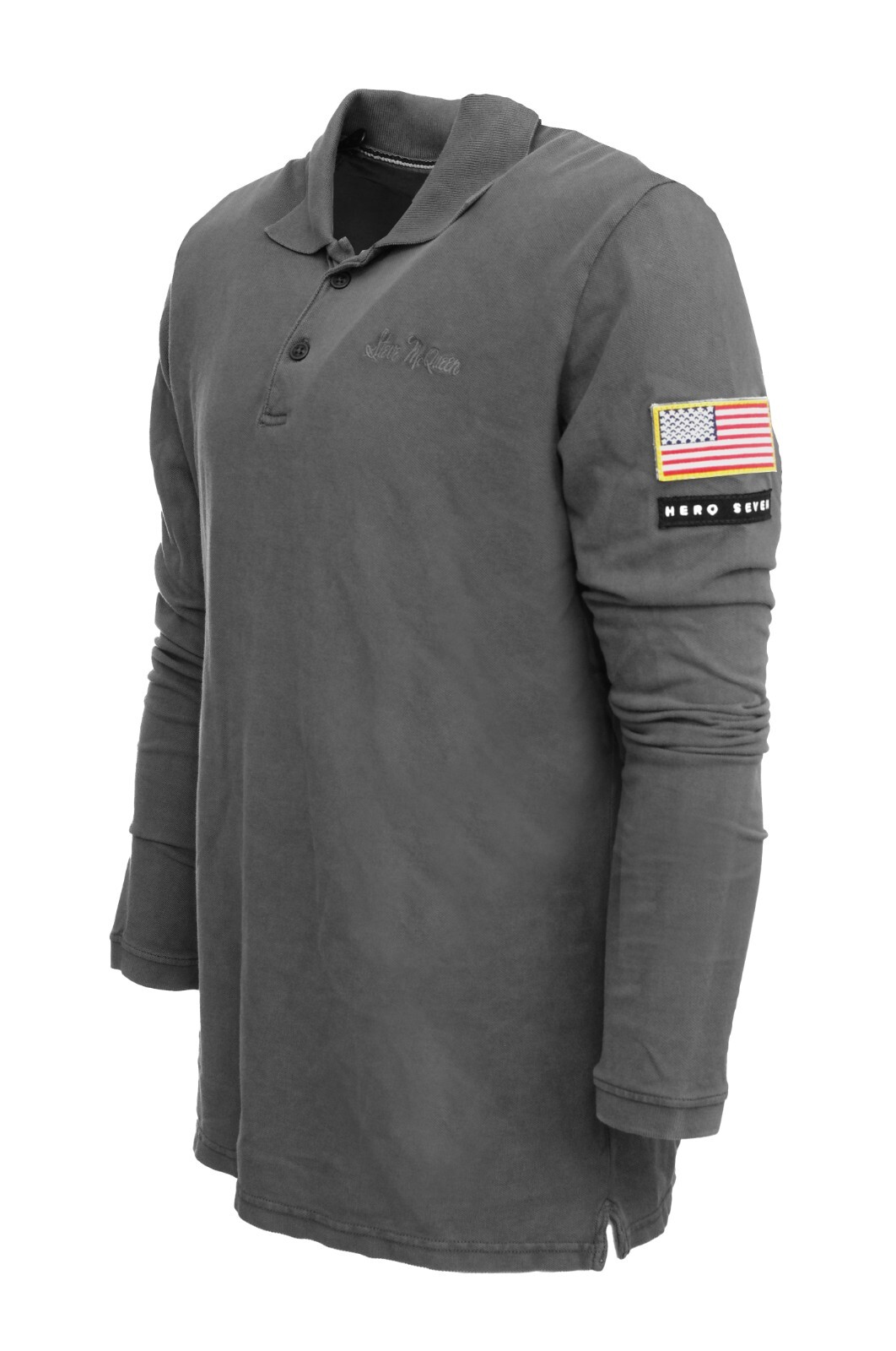 Steve Mc Queen Mens M Long Asphalt Grey Hero Seven Chain Polo Shirt Size L image 2