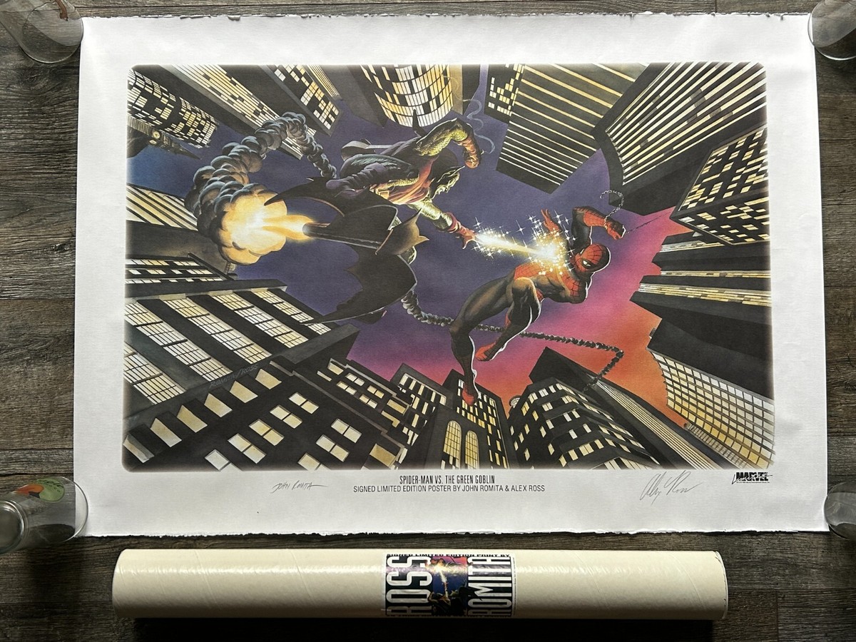 SPIDER-MAN vs GREEN GOBLIN Lithograph Poster Signed Alex Ross